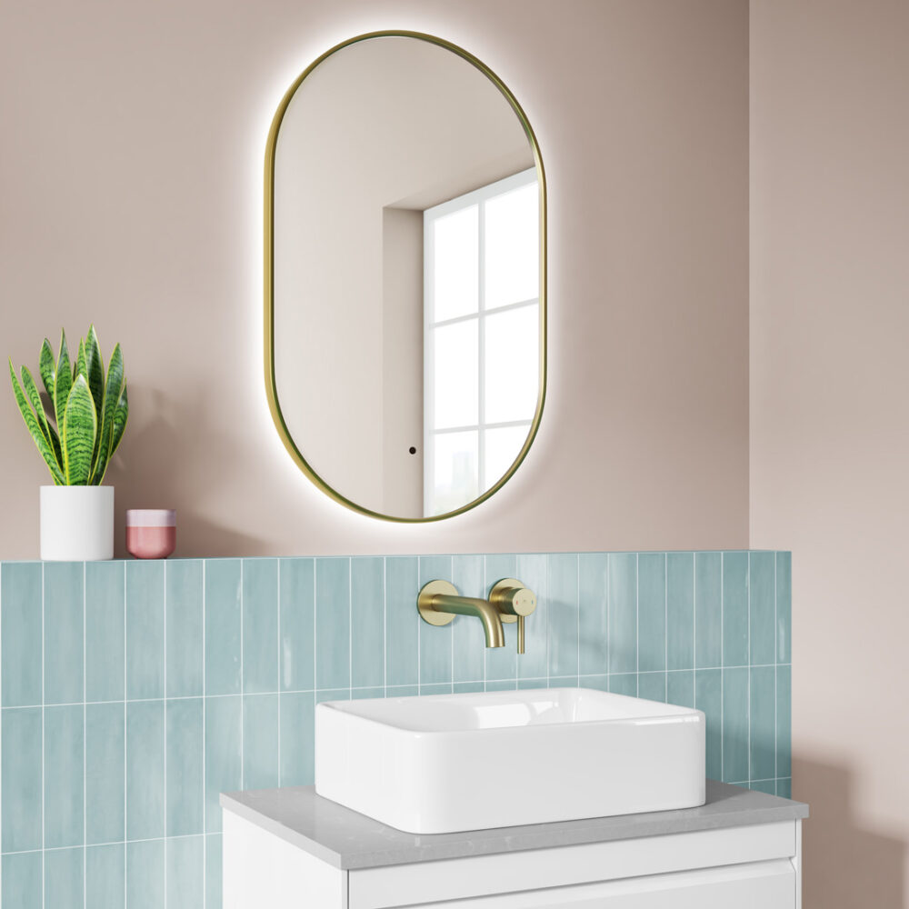 Finn 50 Brushed Brass Frame LED Mirror