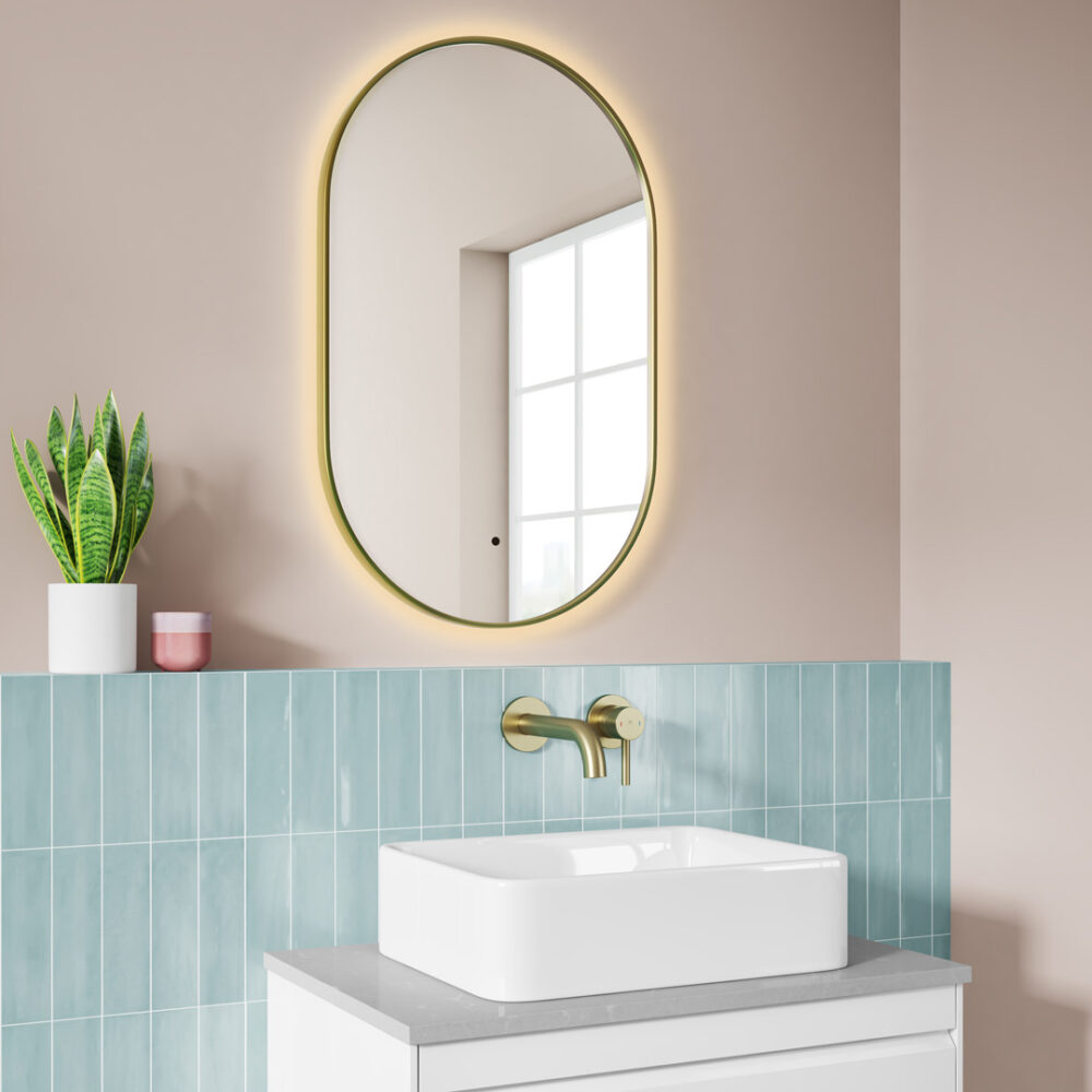 Finn 50 Brushed Brass Frame LED Mirror - Image 2