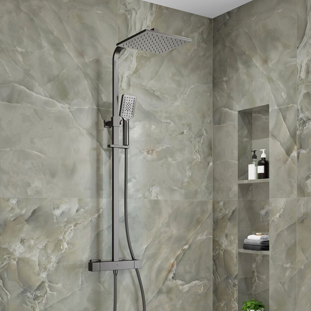 Dayla Exposed Square Thermostatic Shower Gun Metal - Image 2