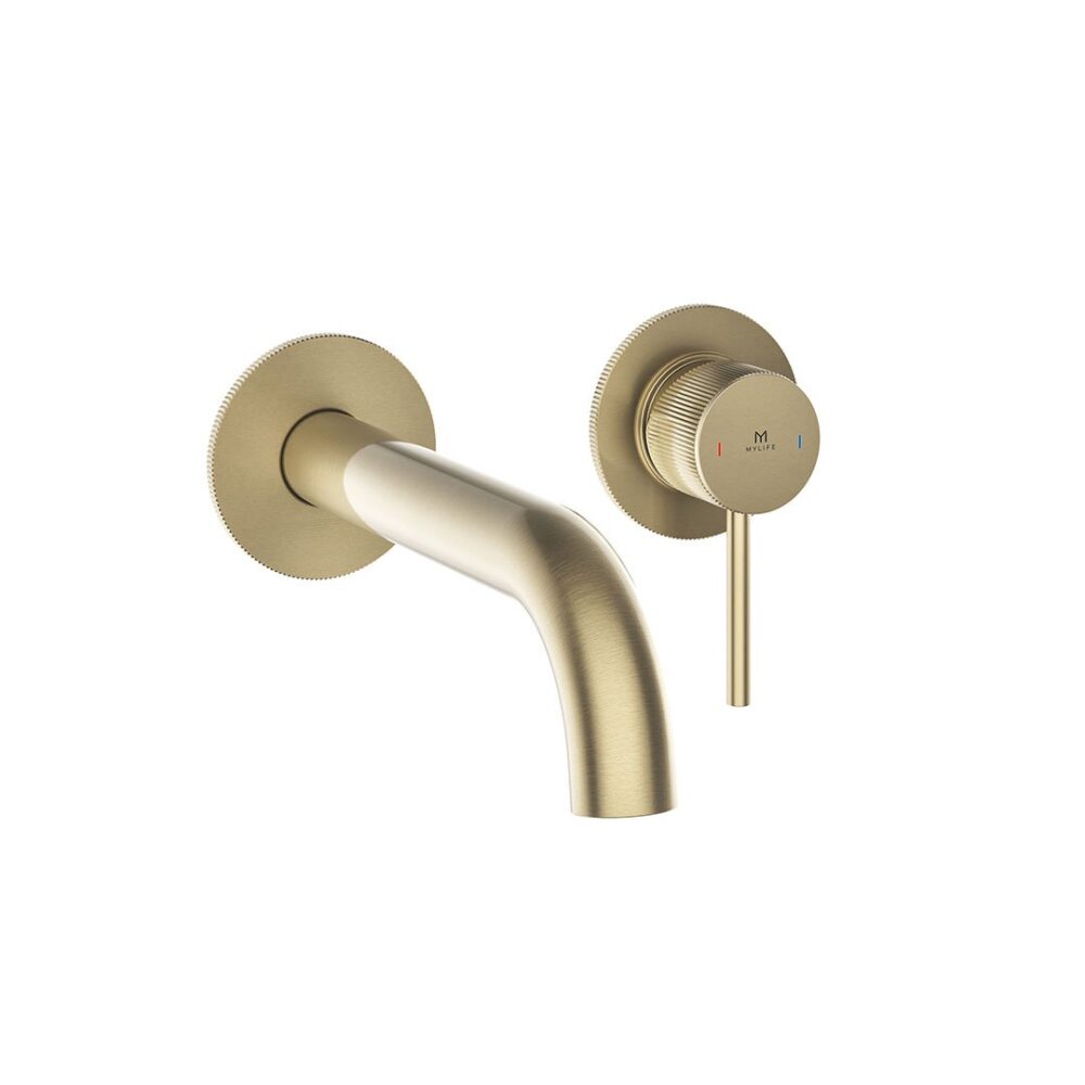 Ryver Fluted Wall Mounted Bath Filler Brushed Brass