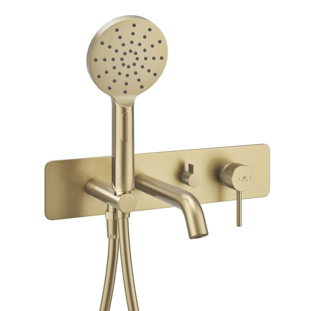 Ryver Fluted Wall Mounted Bath Shower Mixer Brushed Brass