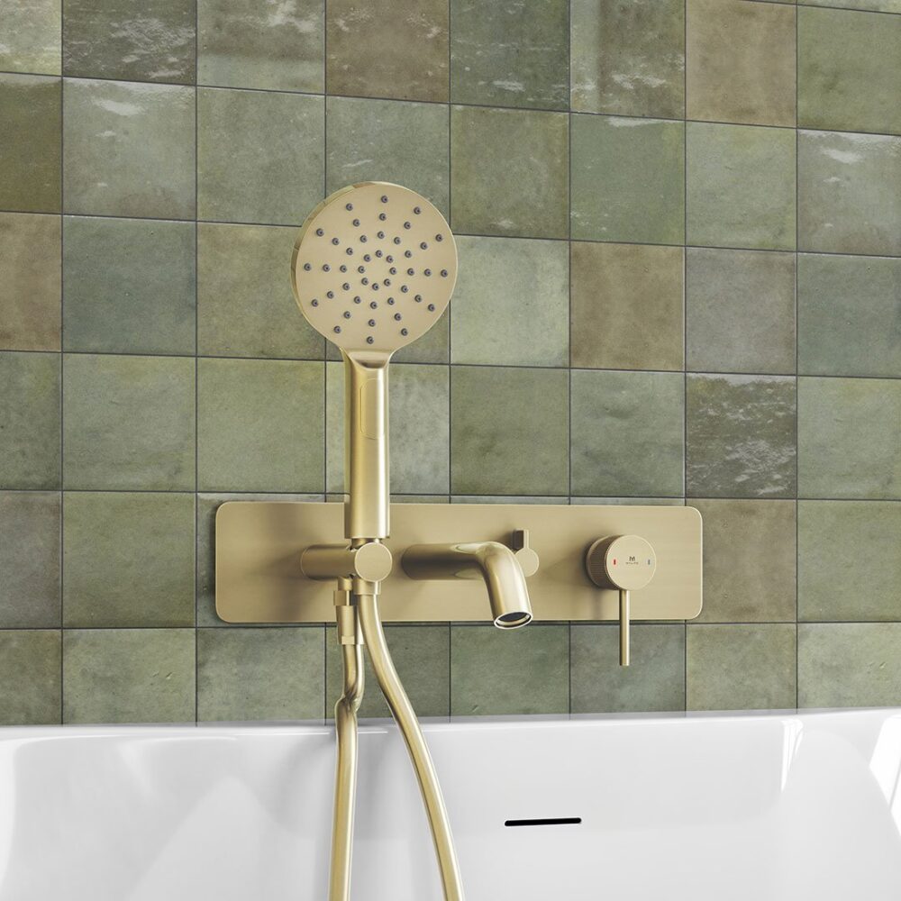 Ryver Fluted Wall Mounted Bath Shower Mixer Brushed Brass - Image 2