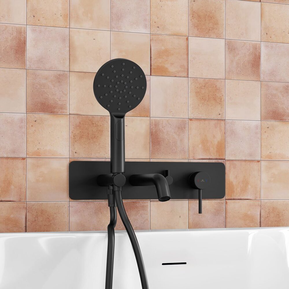 Ryver Fluted Wall Mounted Bath Shower Mixer Black - Image 2