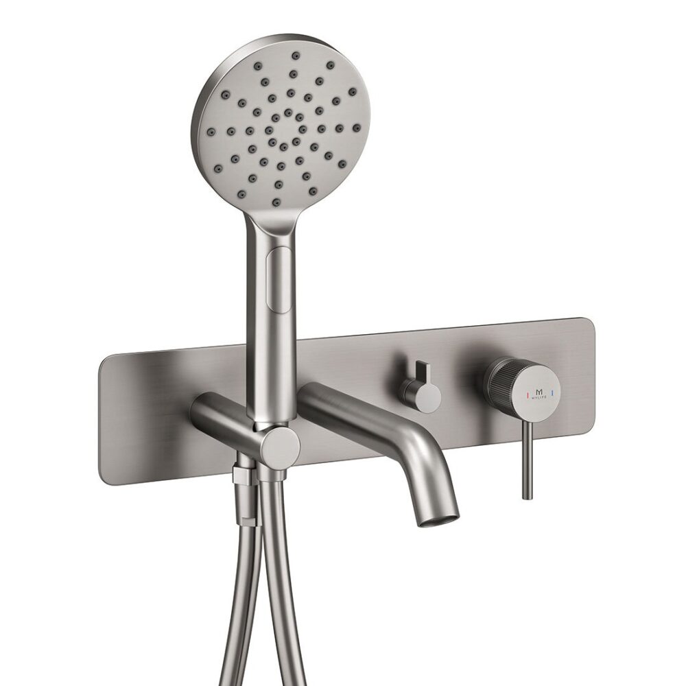 Ryver Fluted Wall Mounted Bath Shower Mixer Gun Metal