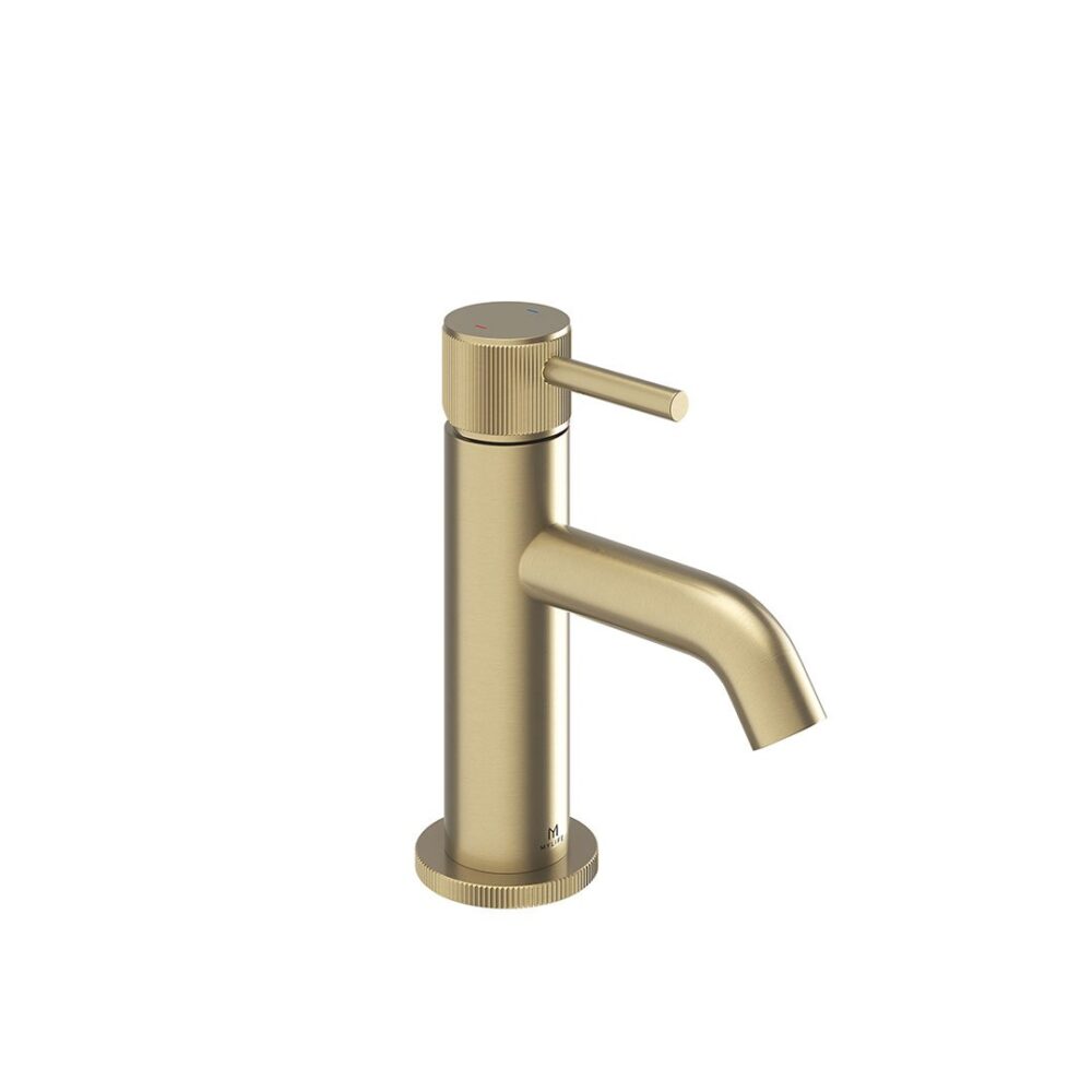 Ryver Fluted Mini Basin Mono Brushed Brass c/w Universal Waste