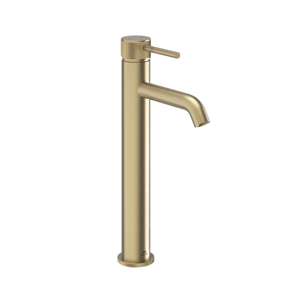 Ryver Fluted Tall Basin Mono Brushed Brass c/w Universal Waste