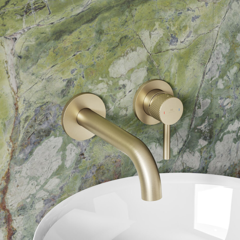 Ryver Knurled - Brushed Brass Easy-Plumb Wall Mounted Basin Mono - Image 2