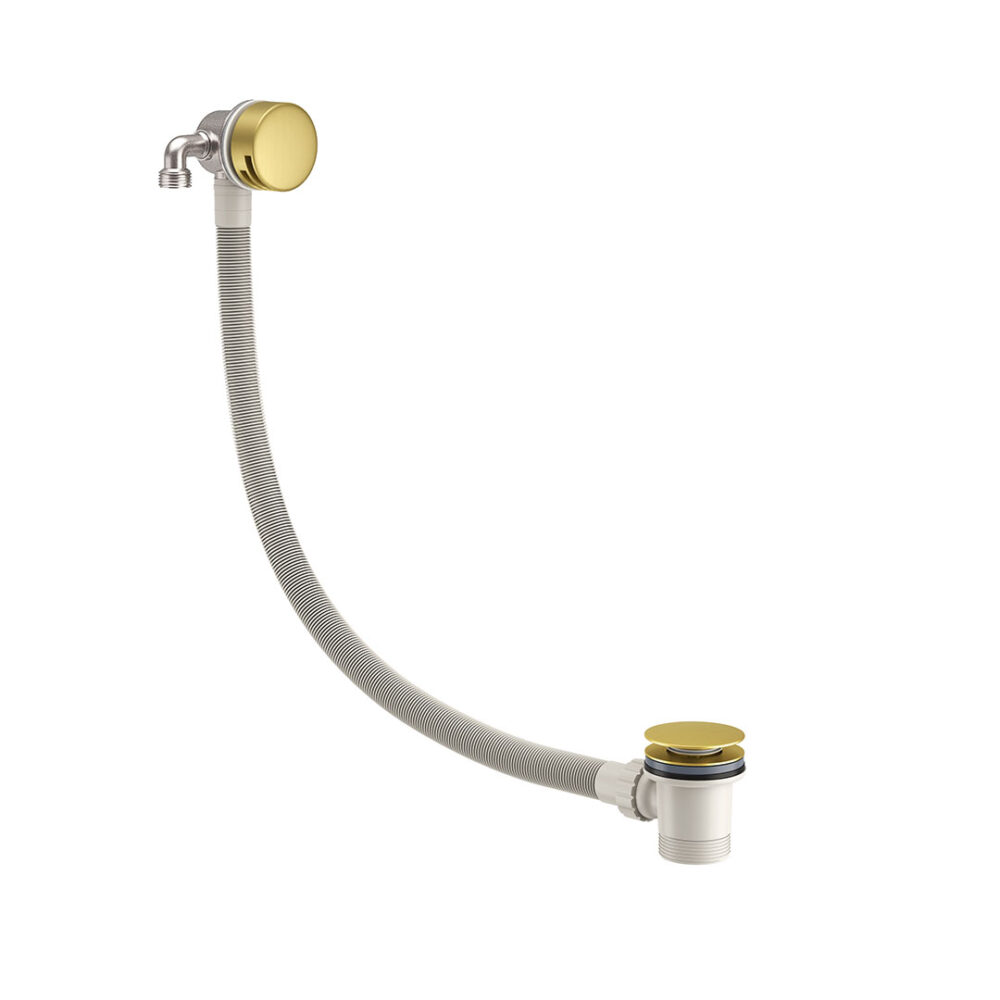 Brushed Brass Round Overflow Bath Filler c/w Easy Clean Waste