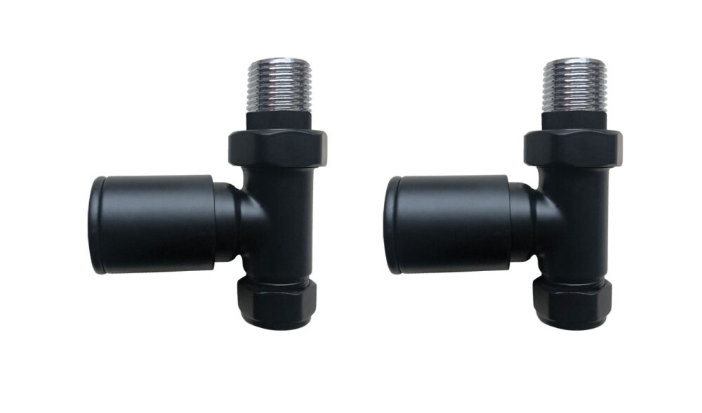 Round Straight Radiator Valves Black Pair