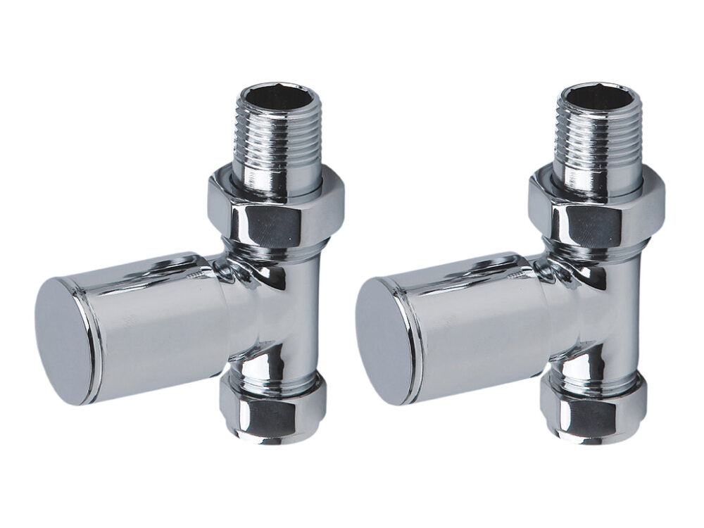 Round Straight Radiator Valves Chrome Pair