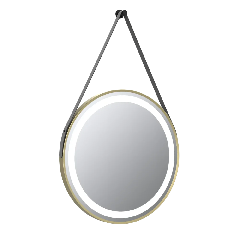 Delilah Brushed Brass LED Round Touch Mirror w. Demist, Colour Change, Hook & Loop Hanging - 600mm