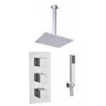 Square Concealed Thermostatic 3 Handle 2 Way Shower Kit (Ceiling) - Chrome